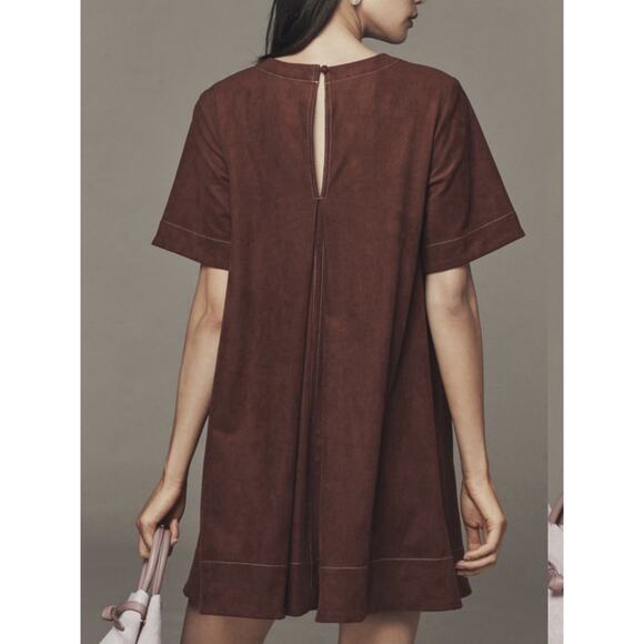Maeve The Emmy Faux Suede Short Sleeve Mini Swing Dress In Burgundy Size S - Picture 2 of 13